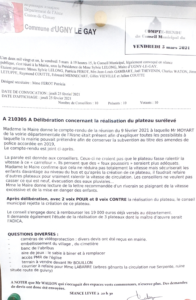 compte-rendu du conseil du 5 mars 2021 