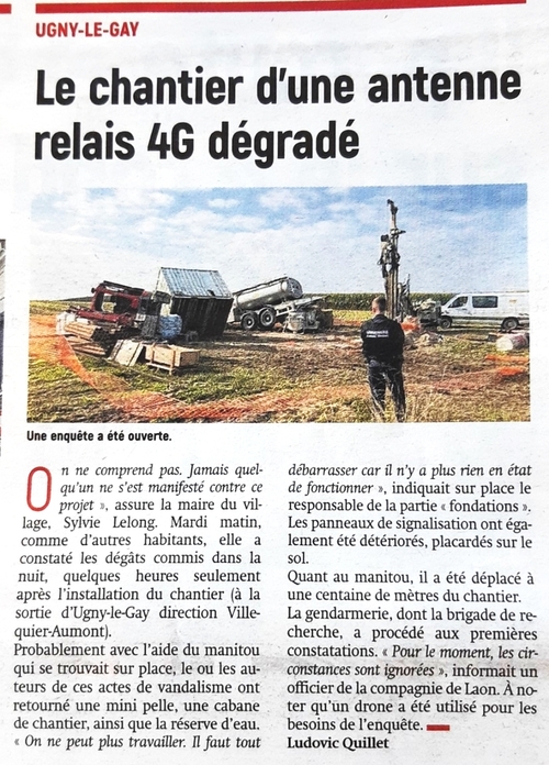 article aisne nouvelle sur antenne saccagée.